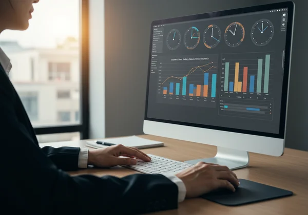Manager checking multi-timezone clock for daily workflow