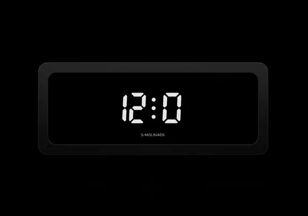 Minimalist dark theme digital clock on a fullscreen display.