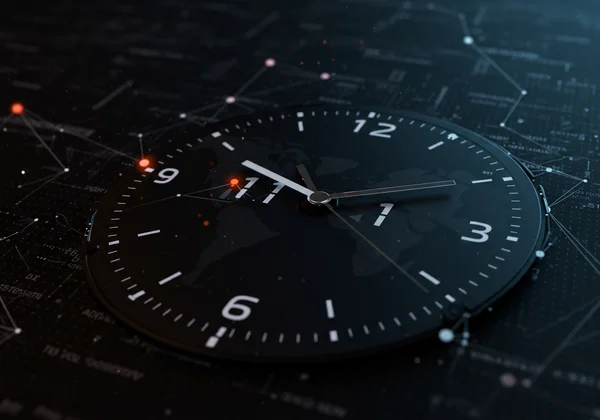 A digital clock displaying precise time on a futuristic interface.