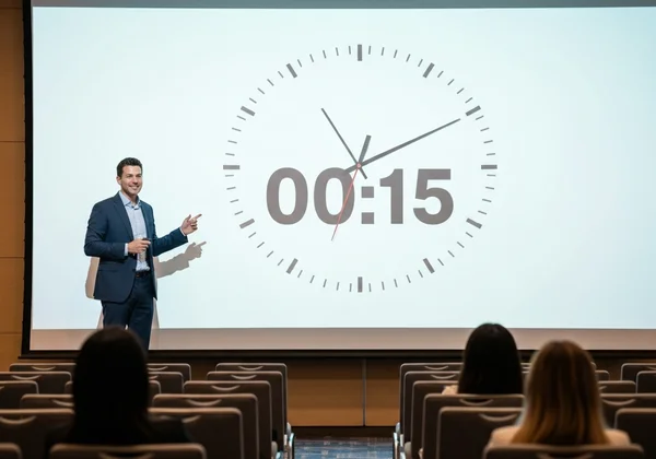 Large digital clock projected for a business presentation