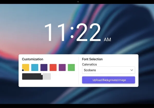Customizable digital clock showing font and color options