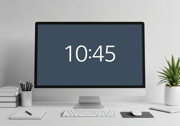 A fullscreen digital clock on a dedicated monitor for deep focus