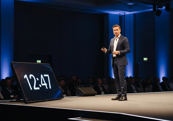 演讲者正在演讲,同时可见全屏计时器